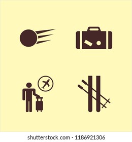 adventure icon. adventure vector icons set suitcase, tourist flying, snowball and skiing