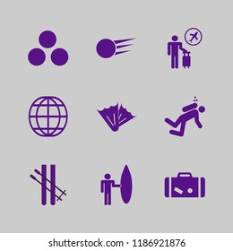 adventure icon. adventure vector icons set globe, diver, snowballs and tourist flying