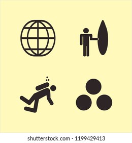 adventure icon. adventure vector icons set diver, snowballs, globe and surfer with board