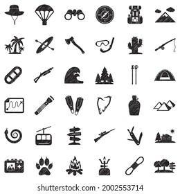 Iconos de aventura. Diseño de esgrima negra. Ilustración vectorial.