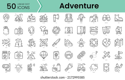 adventure Icons bundle. Linear dot style Icons. Vector illustration