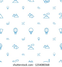 adventure icons pattern seamless white background. Included editable outline mountain, air balloon, underwater mask, flippers icons. adventure icons for web and mobile.