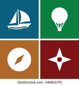 Adventure icons set. set of 4 adventure filled icons such as sailboat, air balloon svg