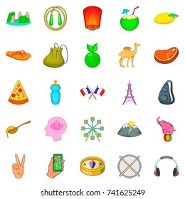 Adventure icons set. Cartoon set of 25 adventure vector icons for web isolated on white background