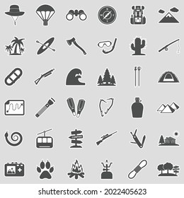 Adventure Icons. Sticker Design. Vector Illustration.