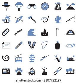 Iconos de aventura. Diseño Plano De Dos Tonos. Ilustración vectorial.