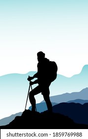adventure illustration design template, with a picture of a man on a mountain