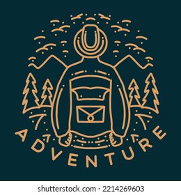 adventure illustration Monoline Vector Logo, vacation vintage badge, creative emblem Design For Business