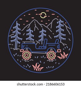 Adventure in the jungle with car graphic illustration vector art t-shirt design