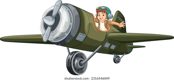 Adventure Kid on Light Aircraft Vector illustration