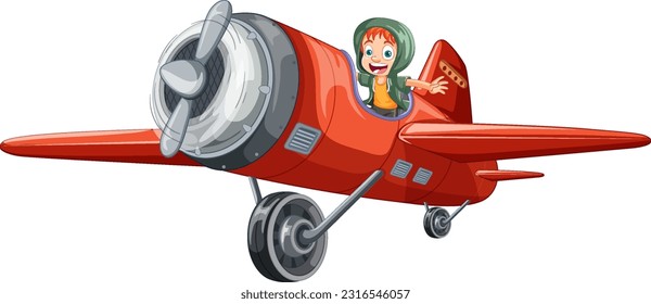 Adventure Kid on Light Aircraft Vector illustration