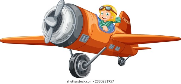 Adventure Kid on Light Aircraft Vector illustration