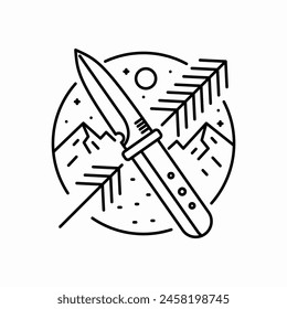 Adventure knives and the mountain nature wild mono line art vector design for print editable