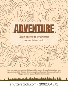 Aventura, afiche de vector paisajístico, diseño de plantillas de volante, estilo plano. Los papeles naturales son un concepto minimalista.