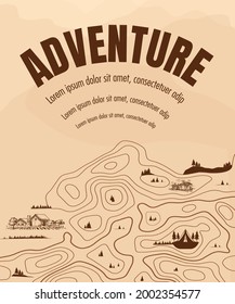 Adventure, landscape vector poster, flyer templates design, flat style. Natural wallpapers are a minimalist concept.