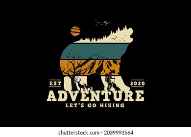Adventure let's go hiking, design silhouette retro style