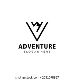 logotipo de la letra de aventura V. ilustración abstracta de la letra V y de la montaña