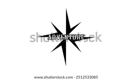 Adventure lettering , text with compass. black isolated silhouette