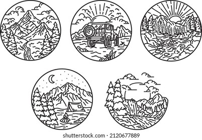 Adventure Line Art Circle Camping