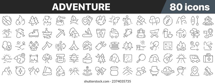 Adventure line icons collection. Big UI icon set in a flat design. Thin outline icons pack. Vector illustration EPS10