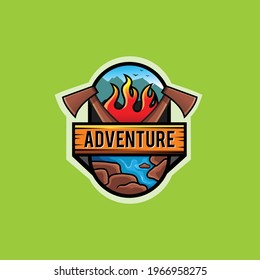 Adventure logo with ax and nature image elements