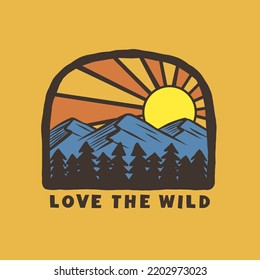 adventure logo, combination of mountains, trees and sky