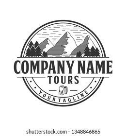 Adventure logo design. Backpacker tour badge logo.