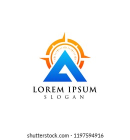 adventure logo design. compass icon symbol with letter A