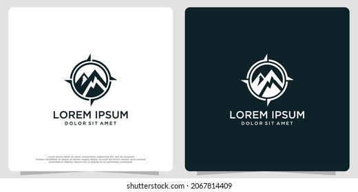Adventure logo design with compass and mountain elements.