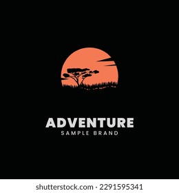 adventure logo design, with elements of mountains and trees, suitable for adventure branding