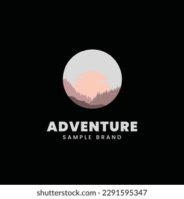diseño de logotipo de aventura, con elementos de montaña y árboles, adecuado para marca de aventura