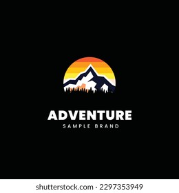 diseño de logotipo de aventura, con elementos de montaña y árboles, adecuado para marca de aventura natural