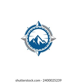 adventure logo design inspiration with compass and mountain premium simple vector
