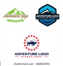 Adventure logo design mountain star and bison illustration vector suitable for outdoor games recreational company forest climbing