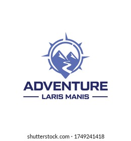 Adventure logo design, with pin location combine with mountain and compass.