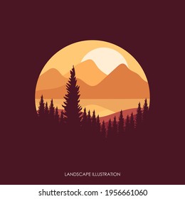 adventure logo design template, with natural scenery illustration