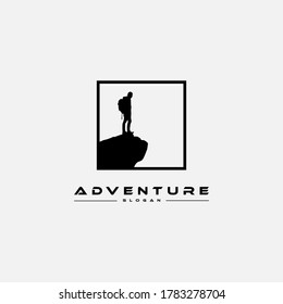 adventure logo design templates, with the icon of people in mountain climbing