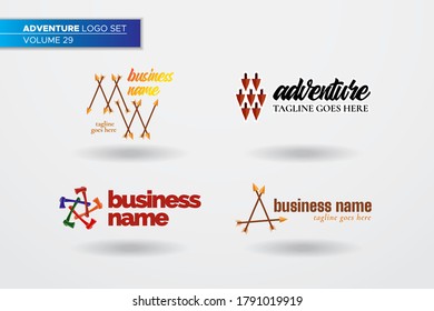 Adventure logo flat vector illustration set. Design element sign logo stamp collection of Arrows and Axes illustration