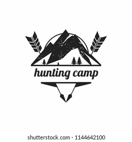 Adventure Logo Hunting Vintage Camp Vector, with Illustration Badge in Black Color for Outdoor Activity Template