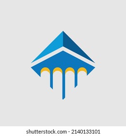 The adventure logo illustration, with the shape of a triangle and a valley, is very suitable for use in startup applications, construction, contractors, with a blend of blue and orange colors.