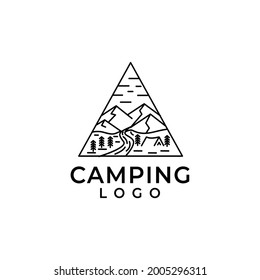 an adventure logo with a line style using a triangular shape used for printing stickers and tattoos