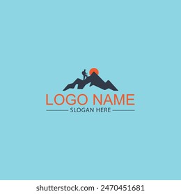 Adventure logo: A majestic mountain peak, its summit kissed by the sun, overlooking a vast wilderness. A compass rose signifies exploration, freedom, and the thrill of the unknown.