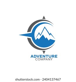 adventure logo with mountain and compass design