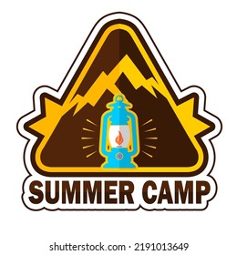 adventure logo on the mountain with triangle wrap and camping lights