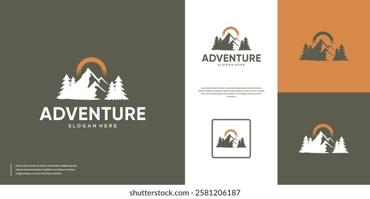 adventure logo with retro style and mountain peak ,design template illustration.