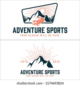 Adventure logo with sun mountain tree and car illustration vintage vector suitable for sport adventure off road competition
