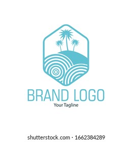Adventure logo template for business or company. Blue emblem. adventure beach badge. Holidays.