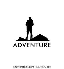 adventure logo vector template, silhouette man hiker logo vector