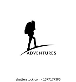 Adventure Logo With Women Hiker Silhouette Vector Template