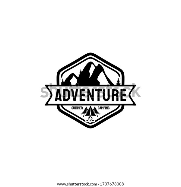 Adventure Logos Pine Trees Mountain Camp Stock Vector (Royalty Free ...